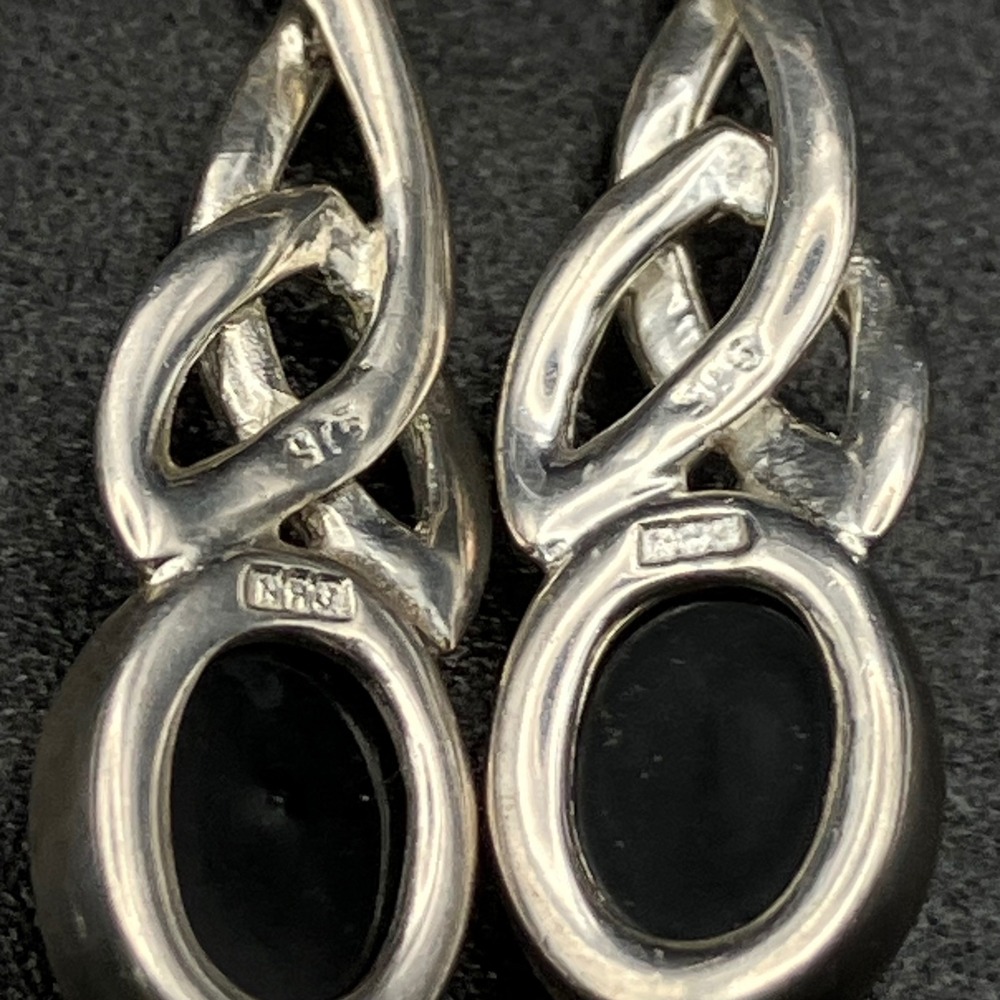 Vintage Sterling Silver Green Amber Celtic Knot Dangle Earrings 1.5" NHJ - Picture 8 of 11